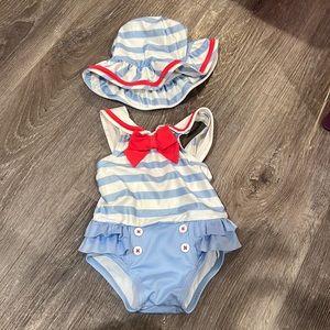 Gymboree sailor bathing suit with matching hat - 3-6 months